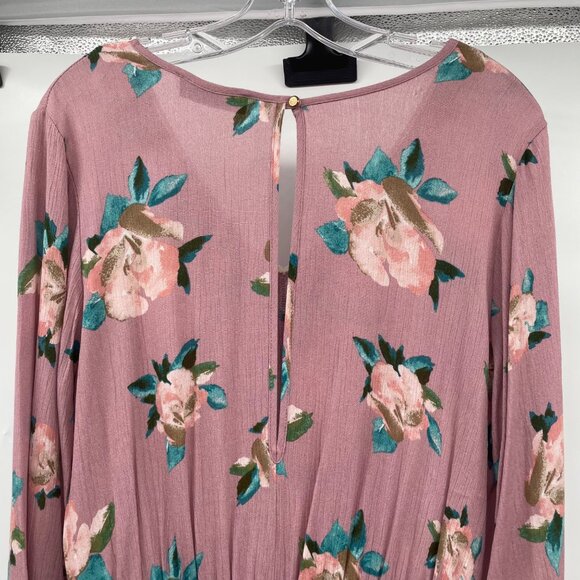 Nimi K Floral Romper Long Sleeve Crochet Trim Keyhole Womens Size Large - Picture 6 of 9